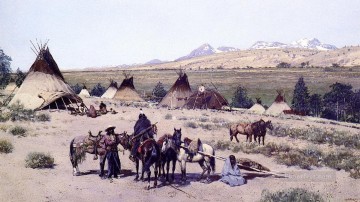  Indian Canvas - Among the Foothills west Indian native Americans Henry Farny